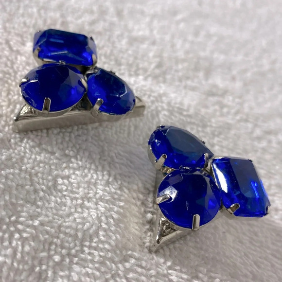 Vintage Handmade Silver Blue Bejewelled Shirt Collar Top Covers - Picture 5 of 7